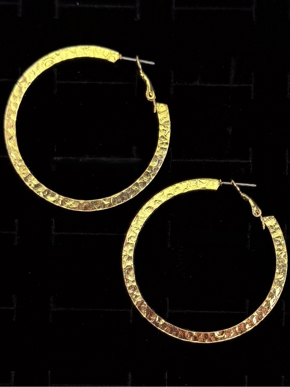 Elegant Goldtone Textured Hoop Pierced Earrings